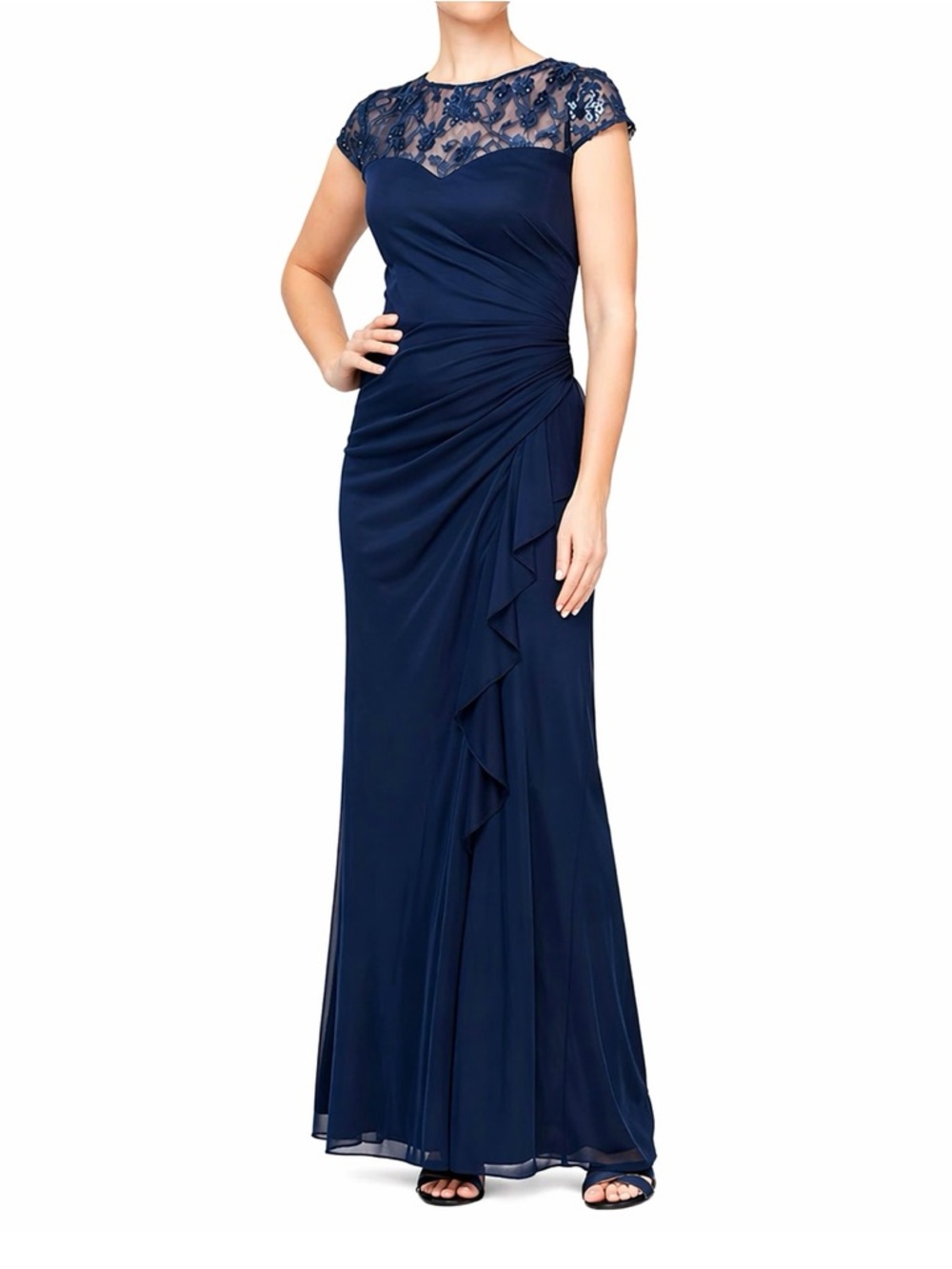 Elegant Navy Lace-Detail Evening Gown
Alex Evenings